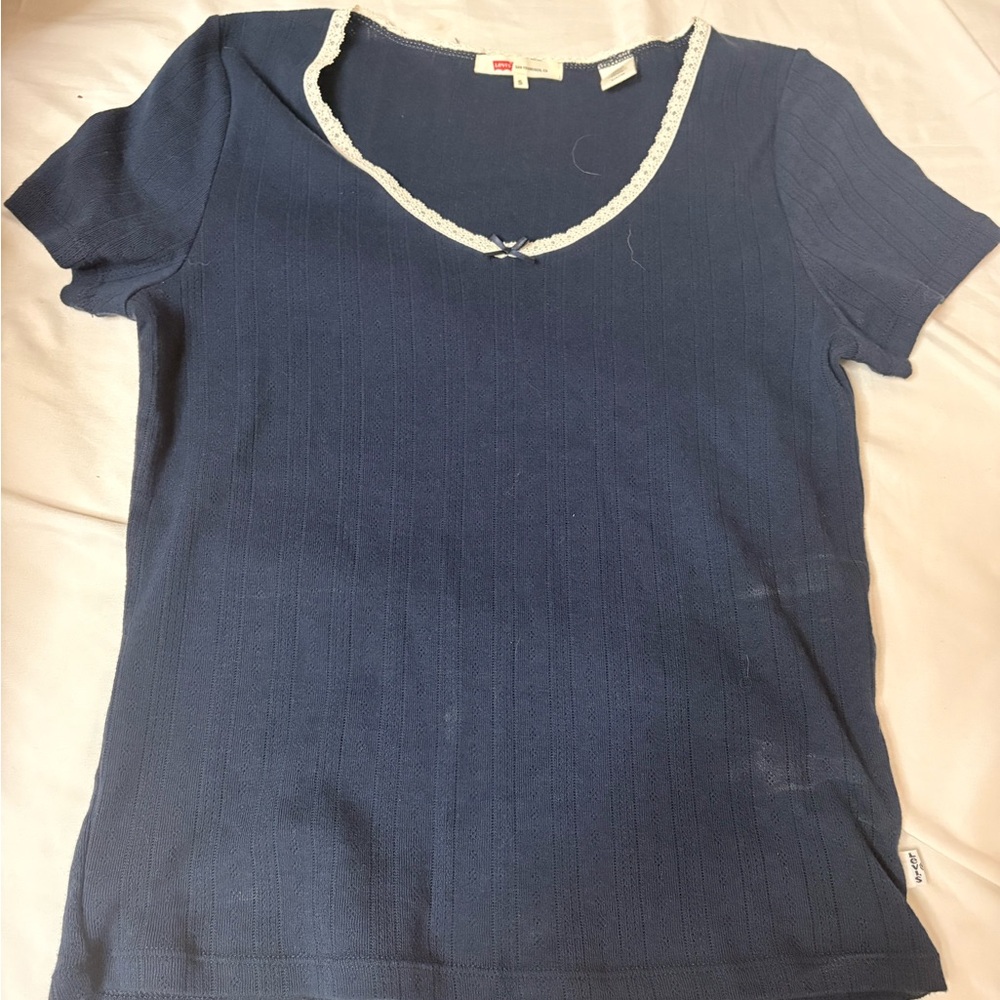 Levi's Dark Blue Short Sleeve Top with White Trim